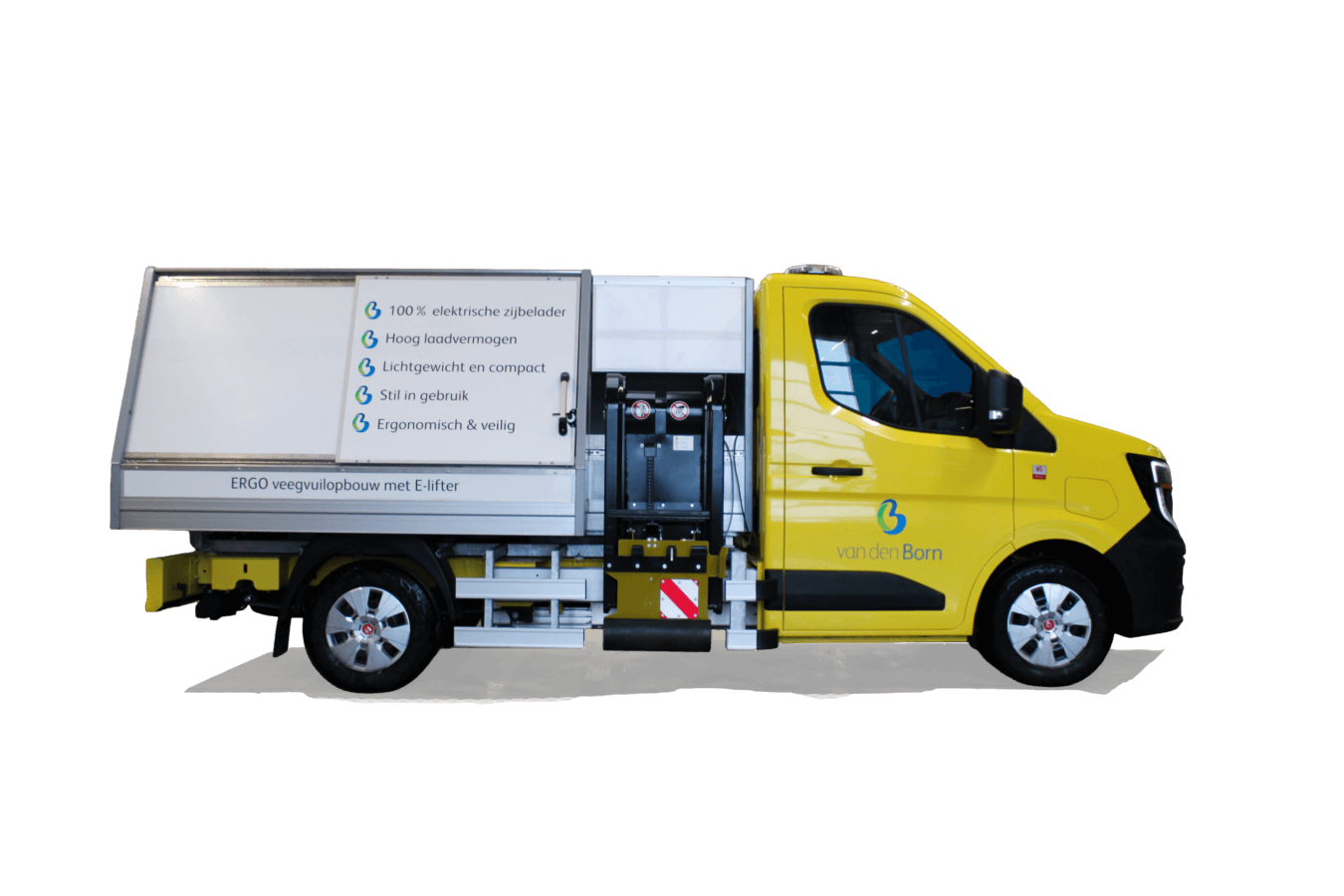 ERGO veegvuilopbouw met e-lifter volledig elektrische zijbelading